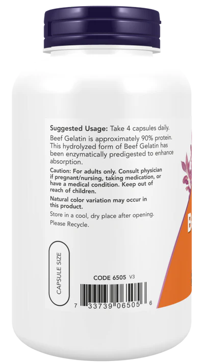 Now Hydrolyzed Beef Gelatin 550 mg Capsules 200