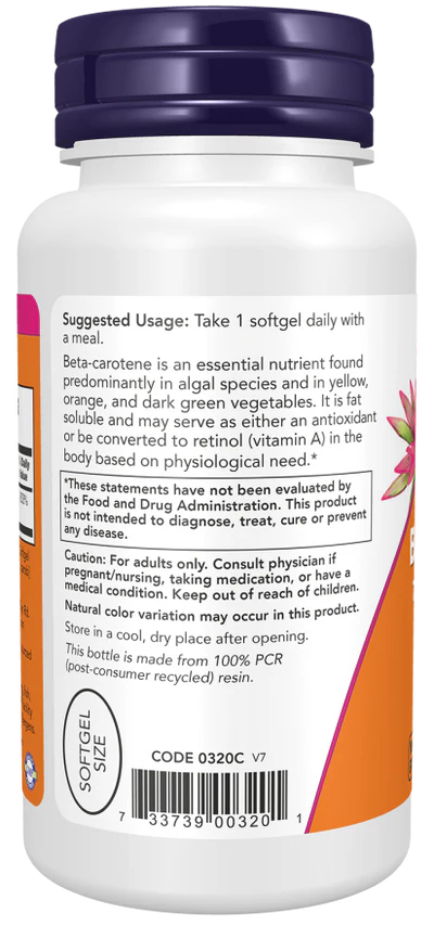 Now Natural Beta-Carotene 25,000 IU Softgels 90