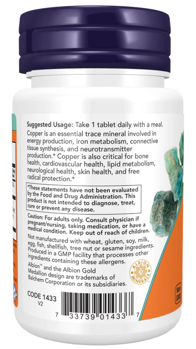 Now Copper Glycinate 3 mg Tablets 120
