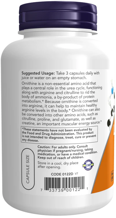 Now L-Ornithine 500 mg Veg Capsules 120