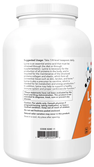 Now L-Lysine Pure Powder 454 g