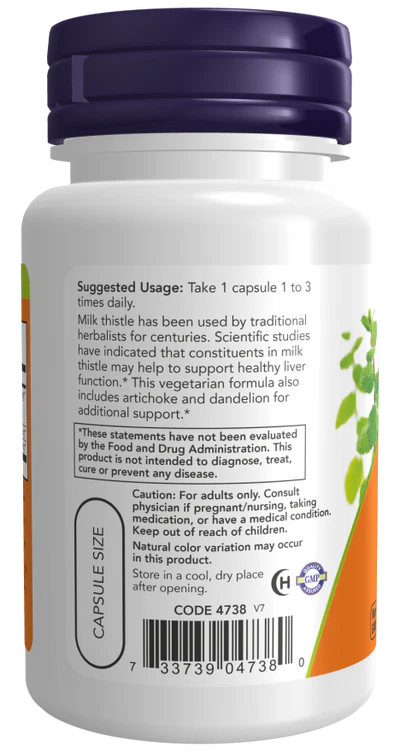Now Double Strength Milk Thistle Extract Silymarin with Artichoke & Dandelion Veg Capsules 100