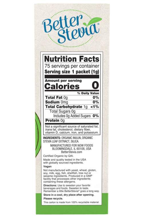 Now BetterStevia Organic Packets 75 / Box