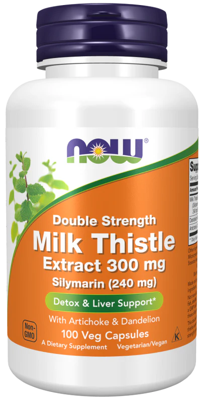 Now Double Strength Milk Thistle Extract Silymarin with Artichoke & Dandelion Veg Capsules 100