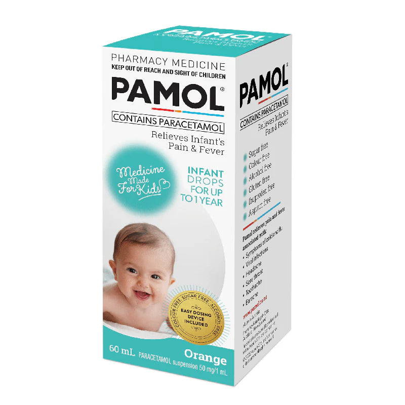 Pamol Paediatric Drops 50mg/1ml Colour Free 60ml (Orange Flavour)