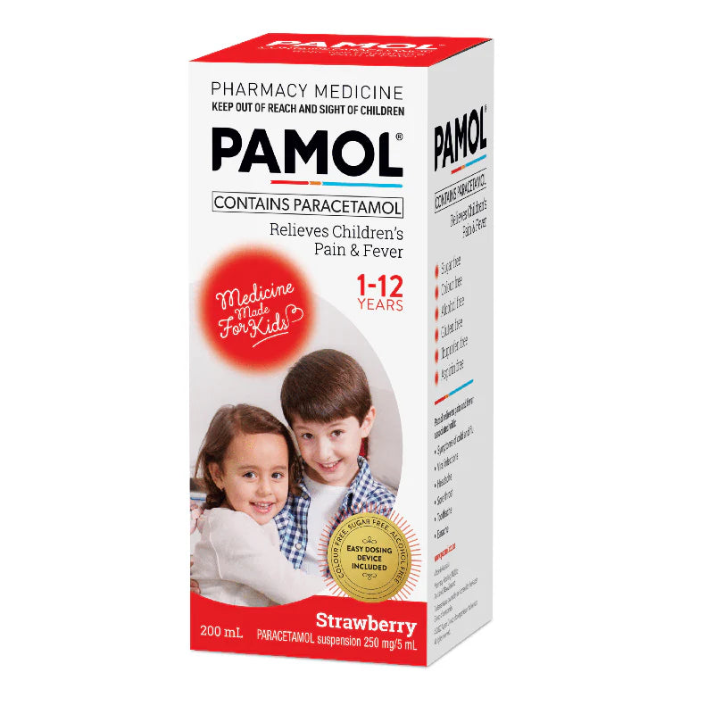 Pamol for Children Pain & Fever Relief Strawberry 200ml