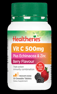 Healtheries Vit C 500mg with Echinacea & Zinc chewable tablets, 50 tabs