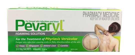 Pevaryl Foaming Solution 3 x 10g Sachets.