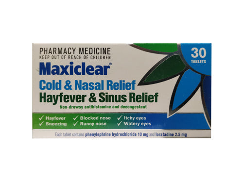 Maxiclear Cold & Nasal, Hayfever & Sinus Relief 30 Tablets