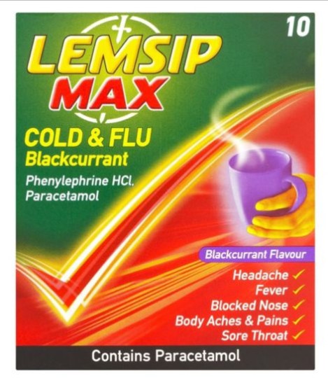 Lemsip MAX Cold & Flu Blackcurrant Sachet 10