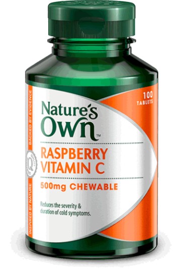 Natures Own Raspberry Vitamin C Chewable 500mg Tablets 100