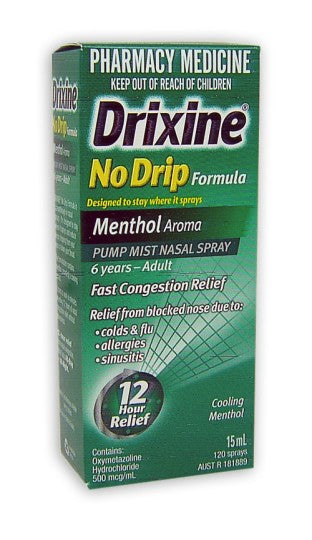 Drixine No Drip Nasal Spray MENTHOL 15ml (Limit 3 bottles per order)