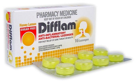 Difflam Throat Lozenges Honey Lemon Sugar Free 16