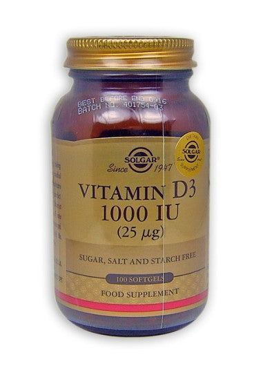 Solgar Vitamin D3 (Cholecalciferol) 1000 IU (25ug) Soft Gels 100