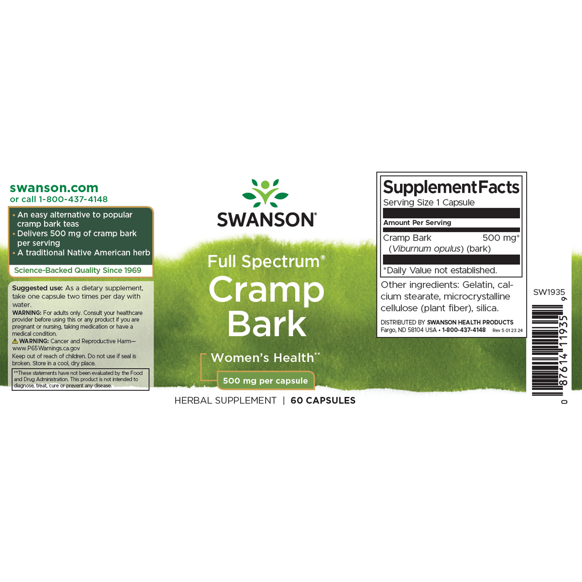 Swanson Full Spectrum Cramp Bark Capsules 500mg 60