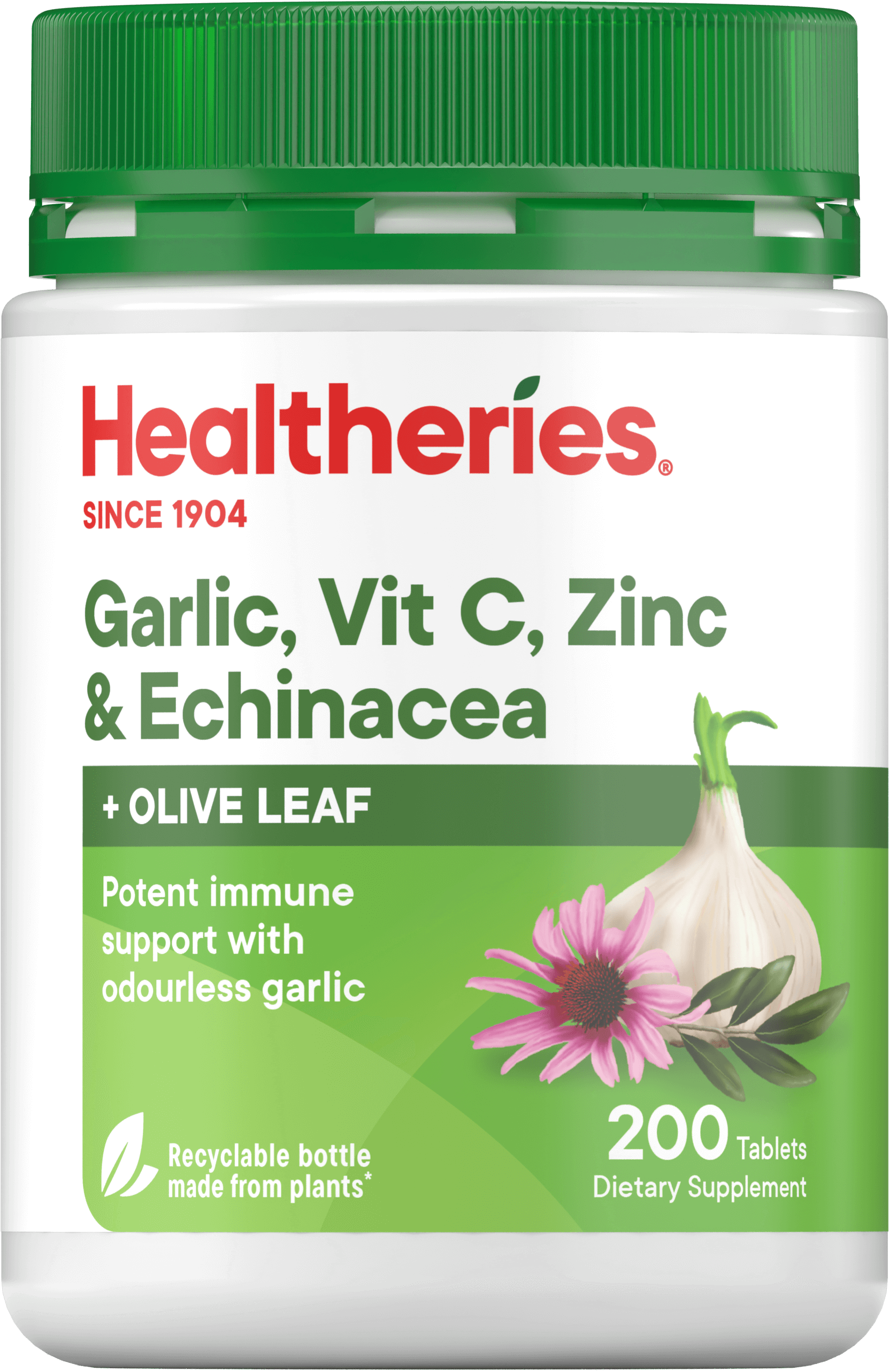 Healtheries Garlic, Vit C, Zinc & Echinacea with Olive Leaf Tablets