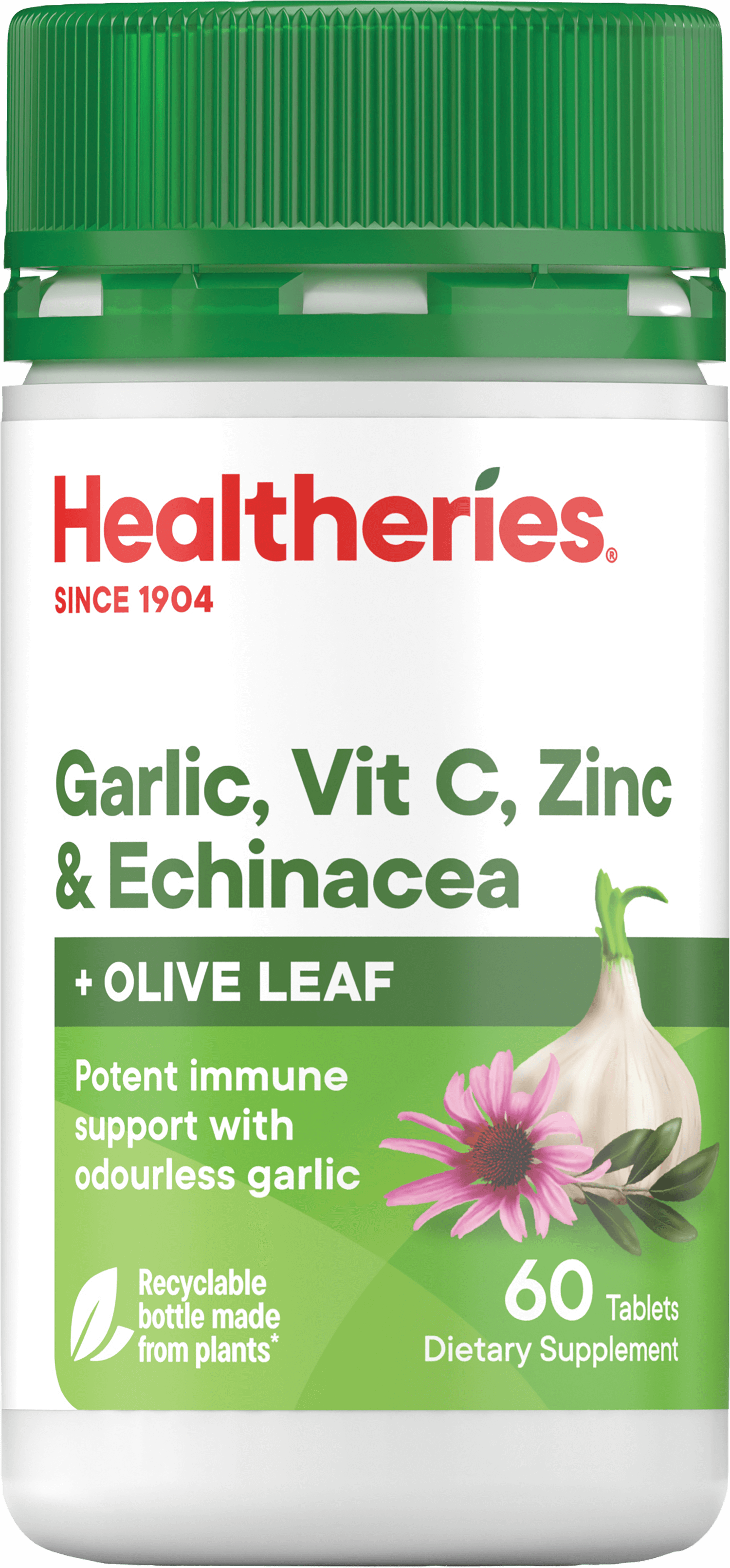 Healtheries Garlic, Vit C, Zinc & Echinacea with Olive Leaf Tablets