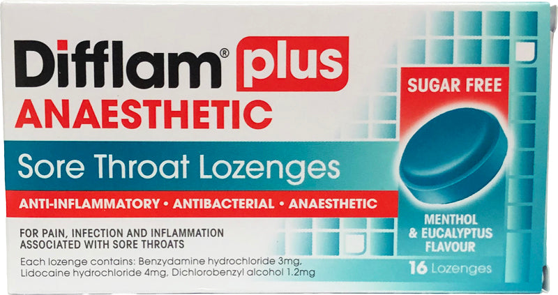 Difflam Plus Anaesthetic Menthol & Eucalyptus Lozenges 16