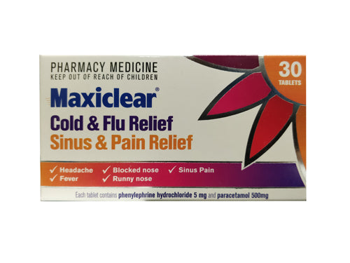 Maxiclear Cold & Flu, Sinus & Pain Relief 30 Tablets