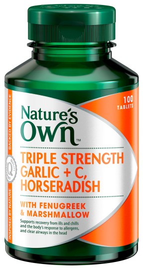 Natures Own Triple Strength Garlic + C, Horseradish, Fenugreek & Marshmallow Tablets 100
