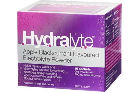 Hydralyte Apple Blackcurrant Flavoured Electrolyte Powder 10 sachets